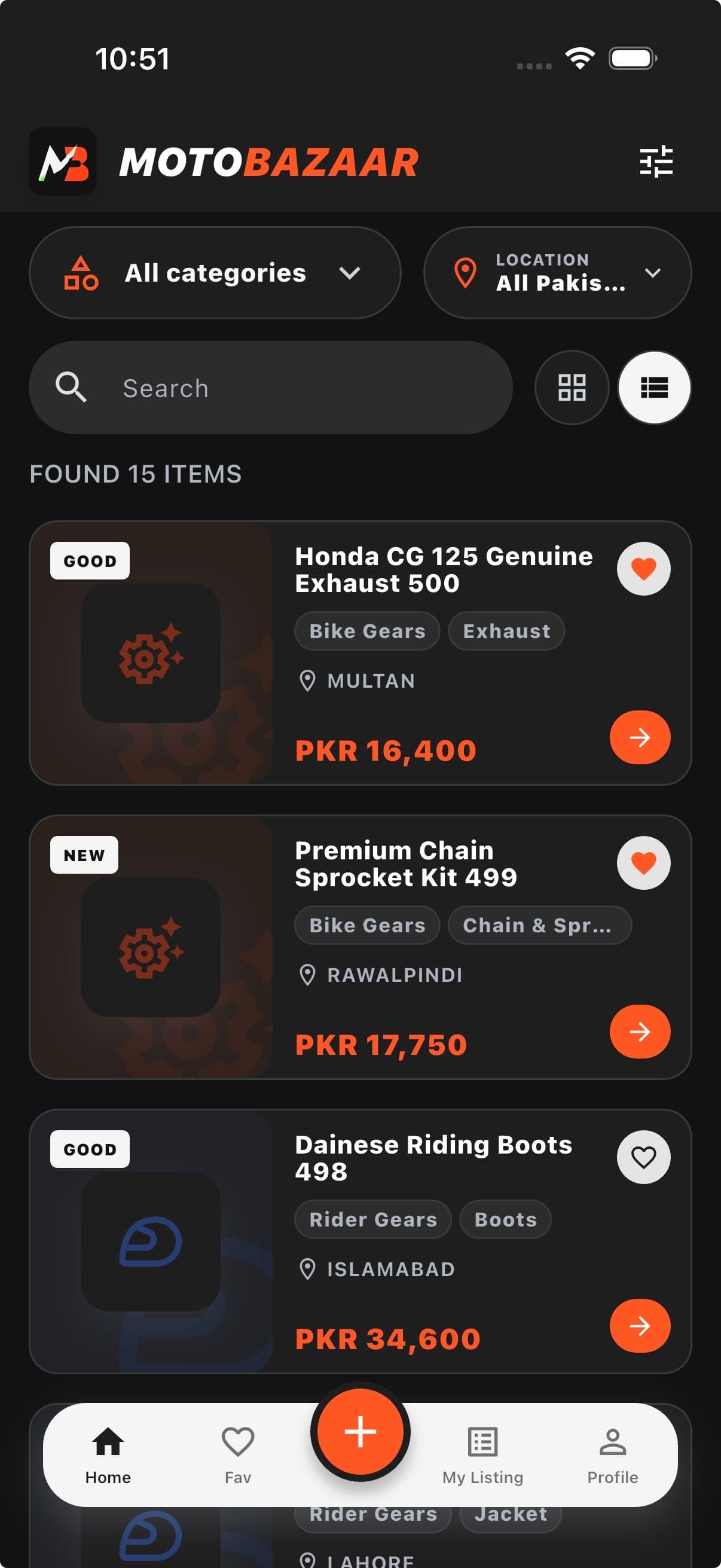 MotoBazaar home feed shown on iPhone
